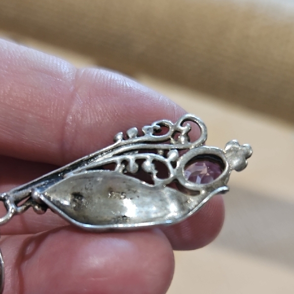 Elegant Sterling Silver and Purple Amethyst Leaf Earrings - Picture 3 of 3